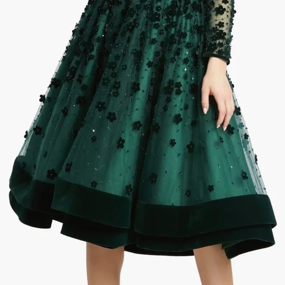 Mac Duggal Long Sleeve Fit & Flare Velvet Embellished Cocktail Dress - Picture 2 of 3